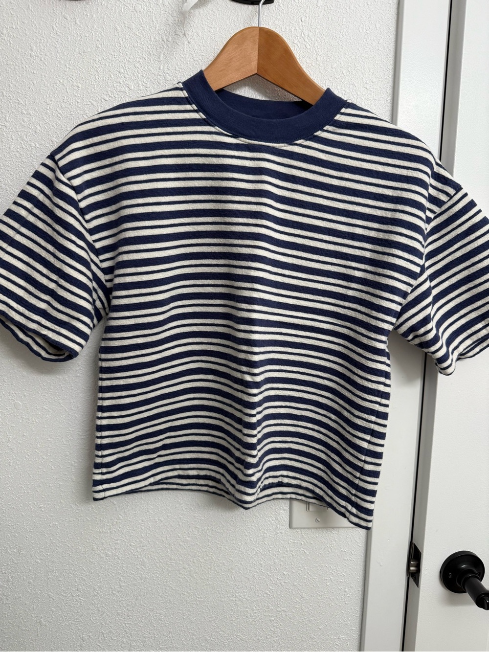 Nation LTD Navy & White Striped Short Sleeve Tee.